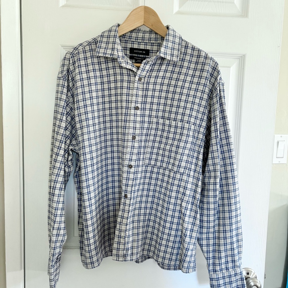 Cotton On Men’s Long Sleeve Shirt (blue/gray plaid)